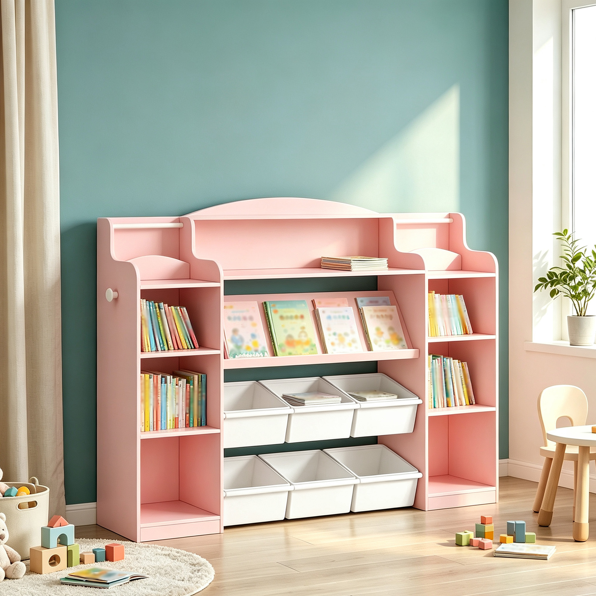 Image of This Study Storage Rack Is Designed For School-aged Children. The Side Of A Desk And Allows For Organized Storage Of Textbooks And Stationery In A Without Taking Up Much Space.