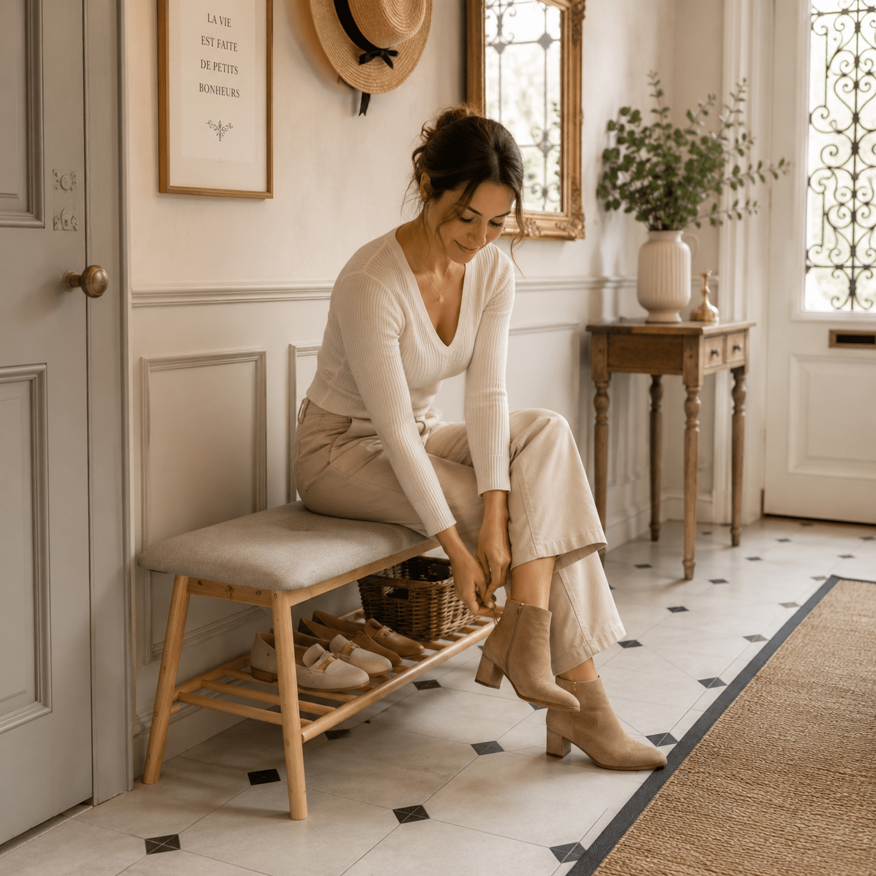 TEMU Banc en bambou 34" x 90" x 45" cm - Étagère à chaussures avec espace de rangement et assise confortable