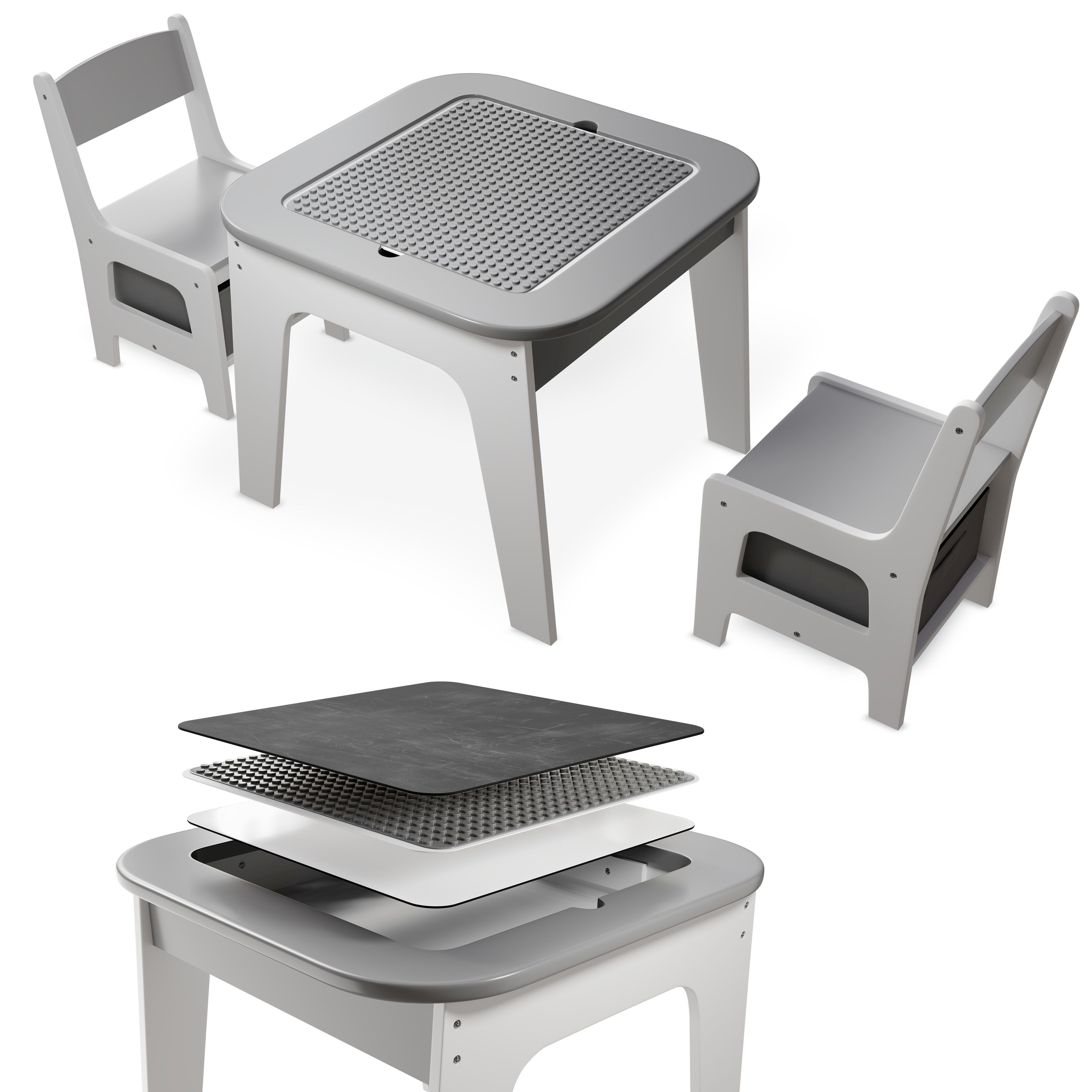 Children' Group Milou Set With 2 Chairs & Children's Wooden Play Table With Storage Seat Group For Kids, Painting Table