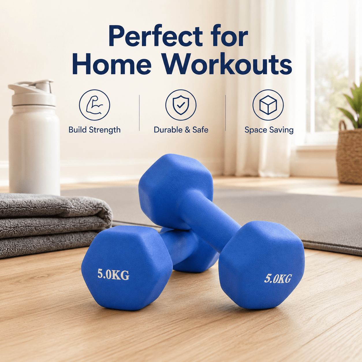 uteži za vadbo, 2 x 5 kg, fitnes uteži za trening moči, vadba za celo telo in domača telovadnica, uteži za trening rok, ramena, hrbta in nog