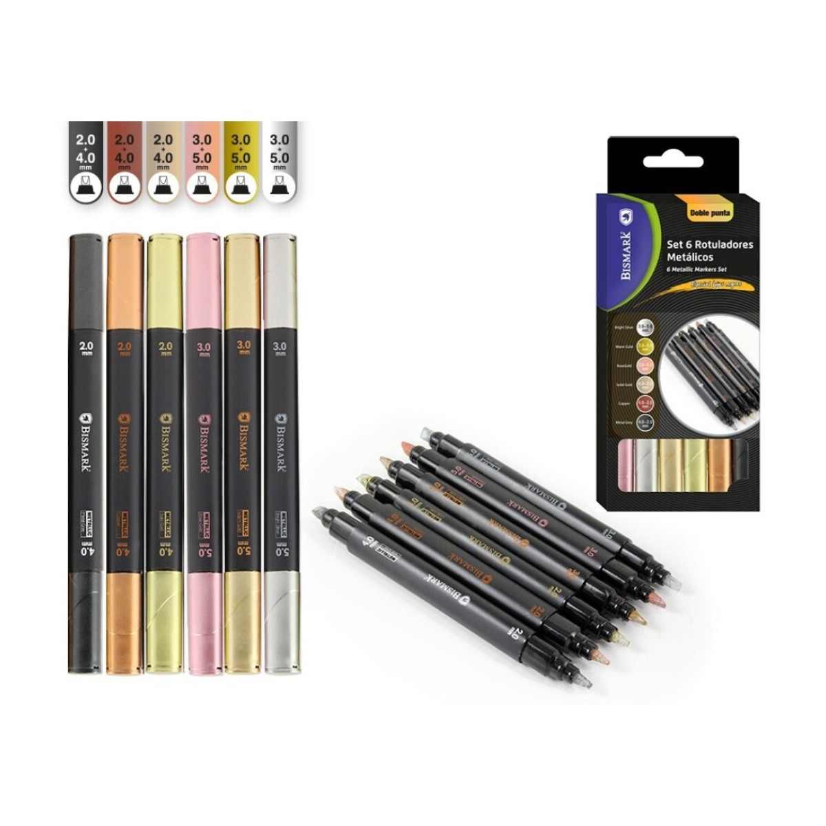 TEMU Pack de 6 Rotuladores Metálicos de Punta, Marcadores Permanentes para Papel Negro y , Lettering, Scrapbooking, Manualidades, DIY y Tarjetas