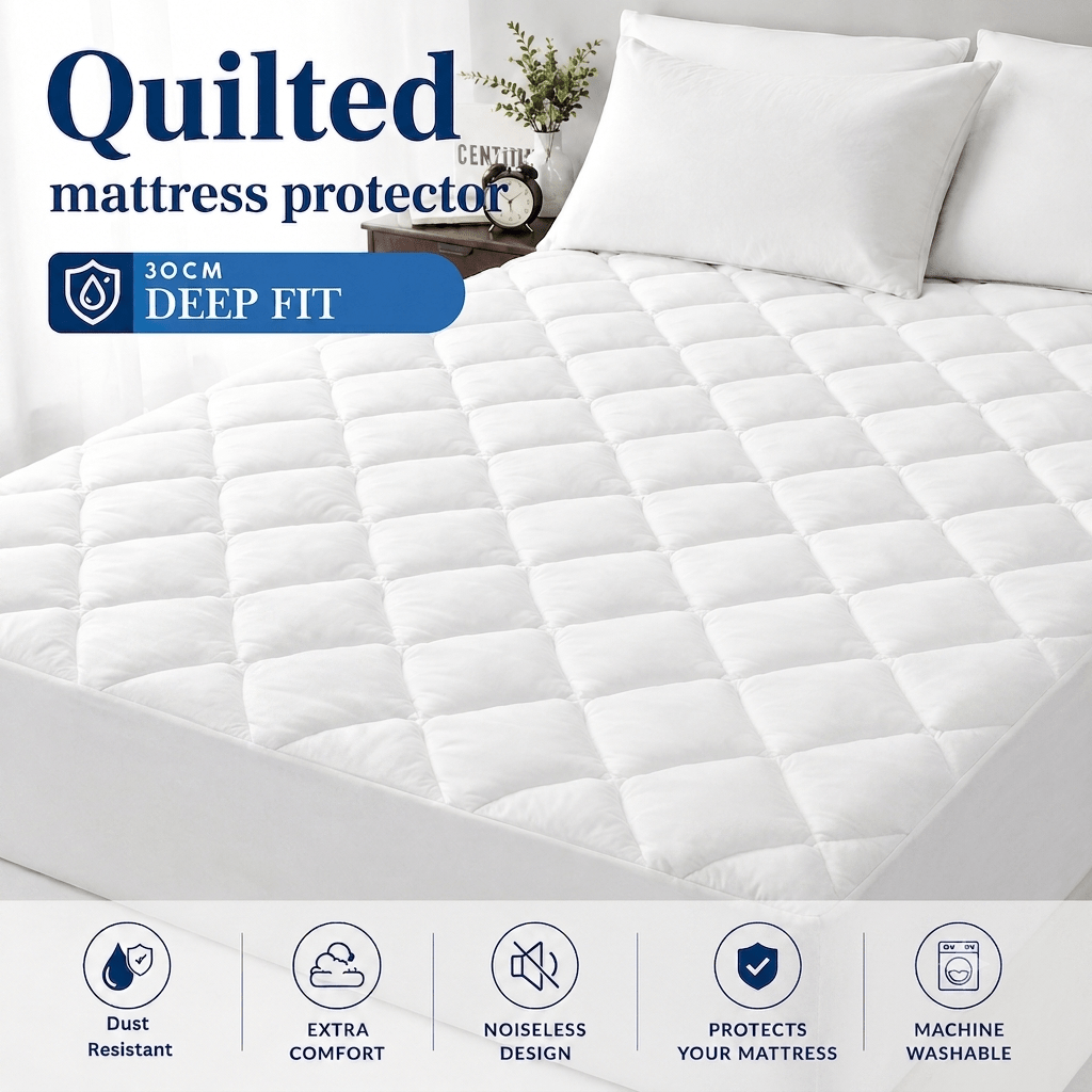 TEMU 1pc Quilted Extra Quilted Mattress Protector – 30cm Deep Pocket Fitted Bed Sheet Cover, Ultra Soft Breathable Quilted Topper Bedding Fits Upto