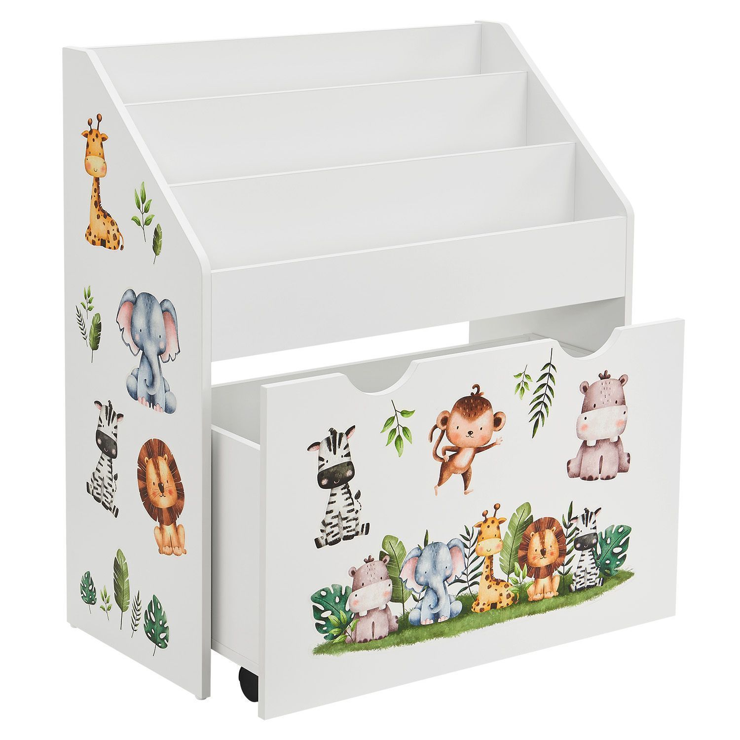 Image of Children's Bookshelf With 3 Compartments & Toy Box Wooden Shelf 63x30x70 Cm Bth Storage Of Books & Toys In Room White
