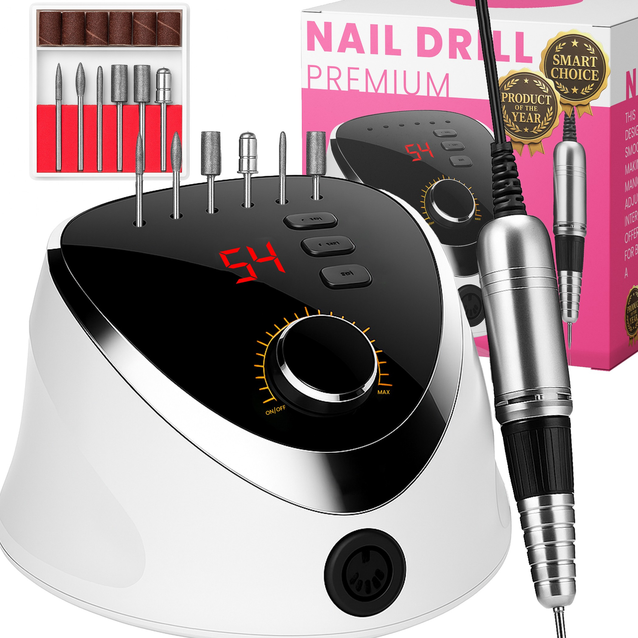 TEMU Ponceuse à ongles 68W 35000 tr/min pour manucure et pédicure au gel , pédale à verrouillage par rotation, 6 fraises, portable