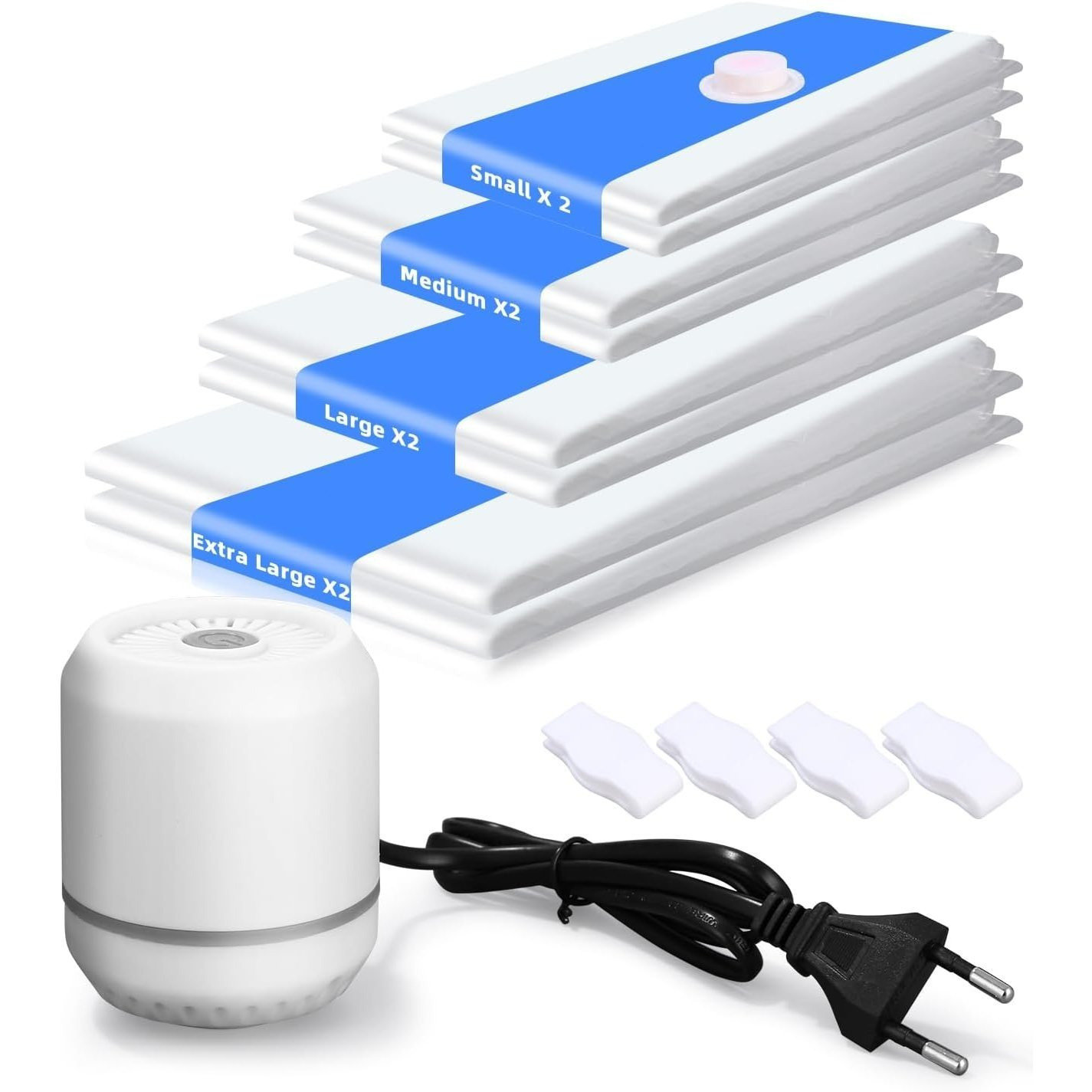 TEMU 8er-Pack Vakuum-Aufbewahrungsbeutel mit elektrischer Luftpumpe, 4 Größen (Jumbo/Large/Medium/Small) Platzsparende Beutel für Kleidung, Decken,