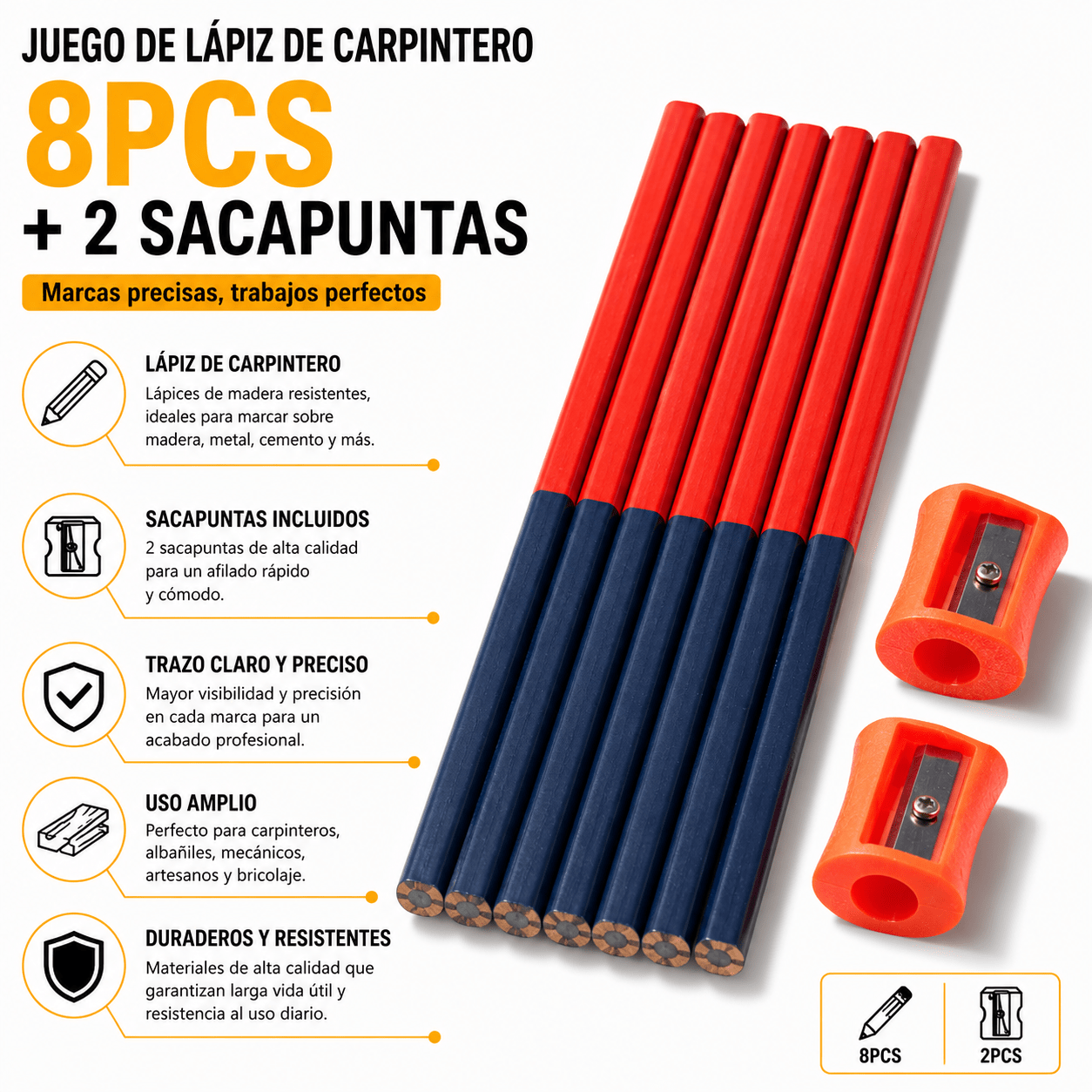 Conjunto de Lápis de com Apontador, Kit de Profissional para Madeira, Metal,, Construção,, Oficina e Projetos de…: retailer-supplied image