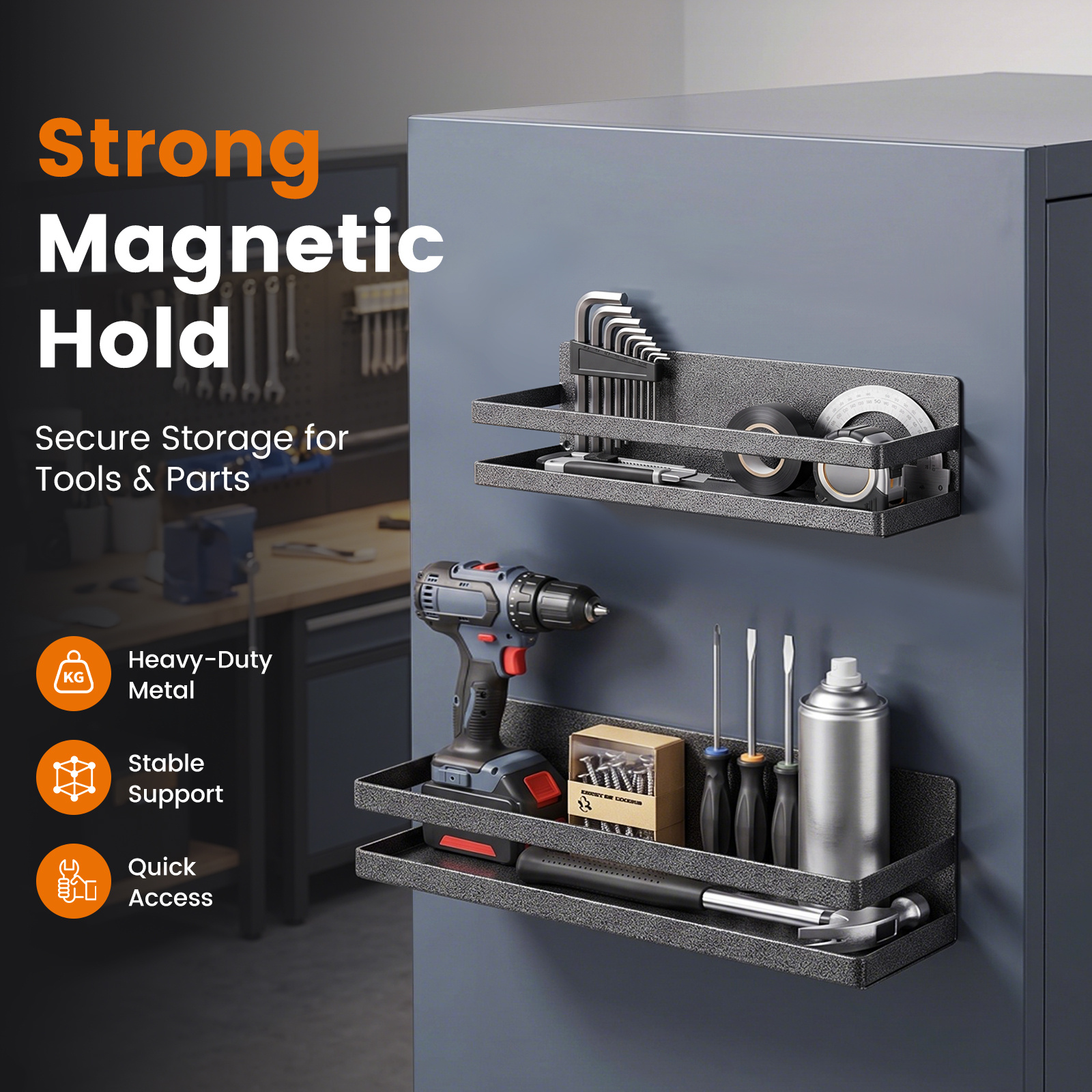 2pcs Magnetic Storage Set, Removable Magnetic Tool Organizer Rack, Garage Storage, For Garage, Workshop, Tool Room, Pegboard, Toolbox Home Organization