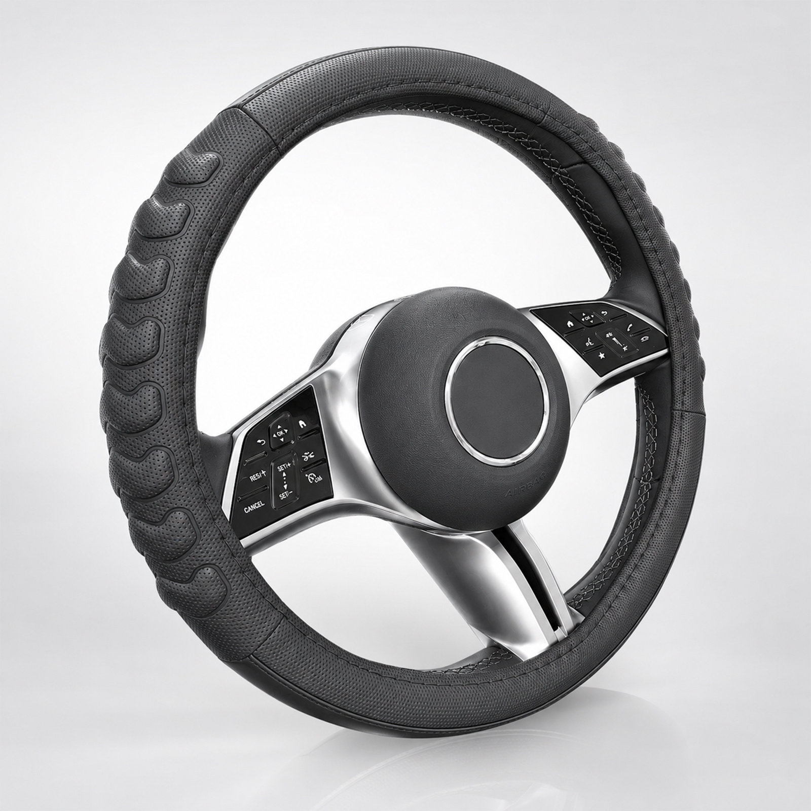 TEMU para Volante de Coche 37–39 cm, Cubrevolante de Cuero Sintético PU Perforado con Antideslizante, Instalación sin Herramientas, Negro, para Uso