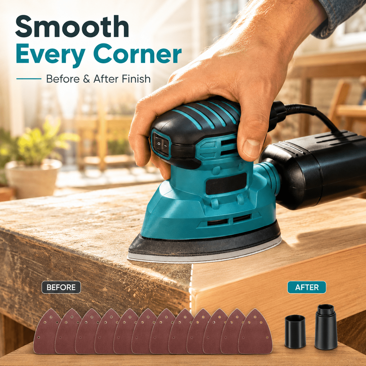 Image of ​dovaman Palm Sander – 130w Detail Sander, Reaches 12000rpm, Includes 12 Sandpaper Sheets, Built-in Dust Collection, For Smoothing Wood & Metal Surfaces