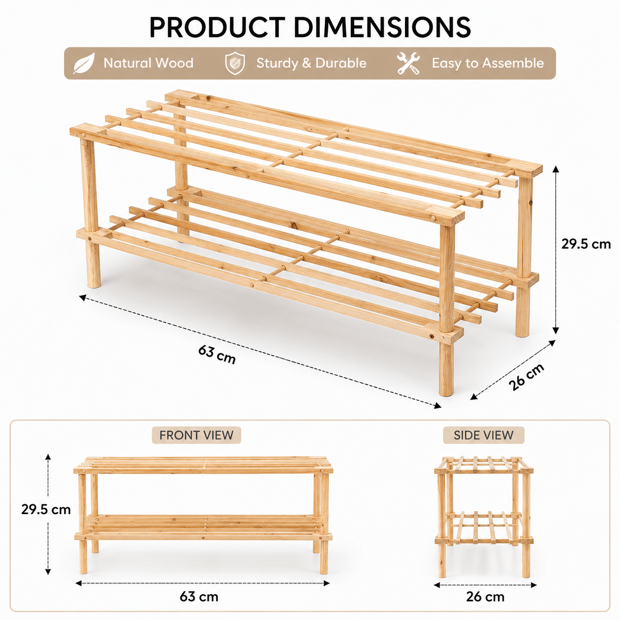 2-Tier Cedar Wood Shoe Rack for Hallway & Bedroom