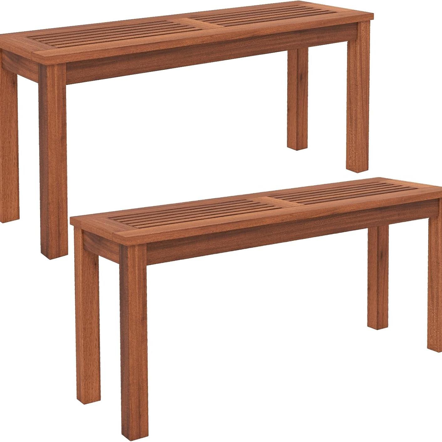 Image of Set Of 2, 2-seater Garden Bench Without Backrest, 100cm Stool Bench, Solid Wood Patio Bench, Park Bench, 150kg Load Capacity