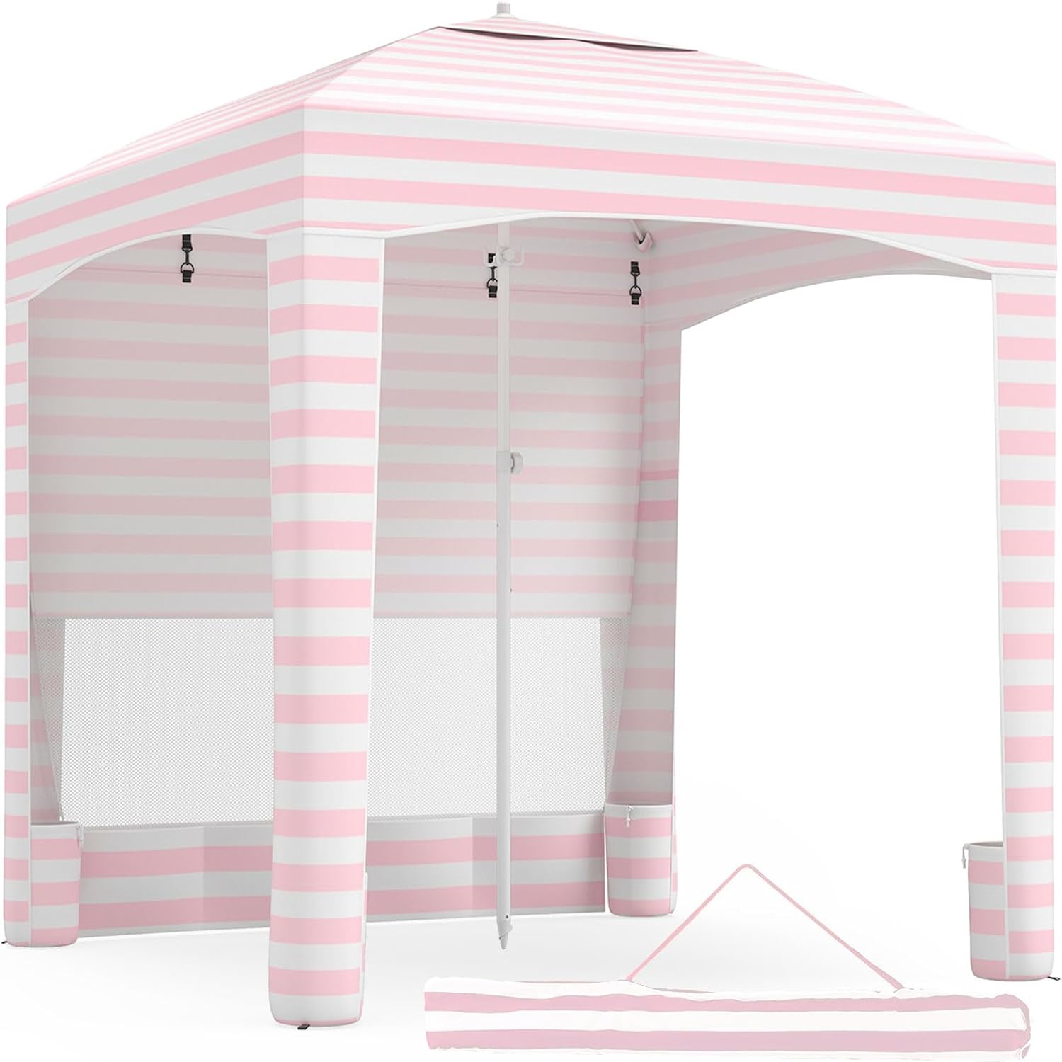 Image of Beach Tent With Side Wall, 185 X 185 Cm Beach Canopy With Sandbags And Ground Stakes, Height-adjustable Beach Cabana, Beach