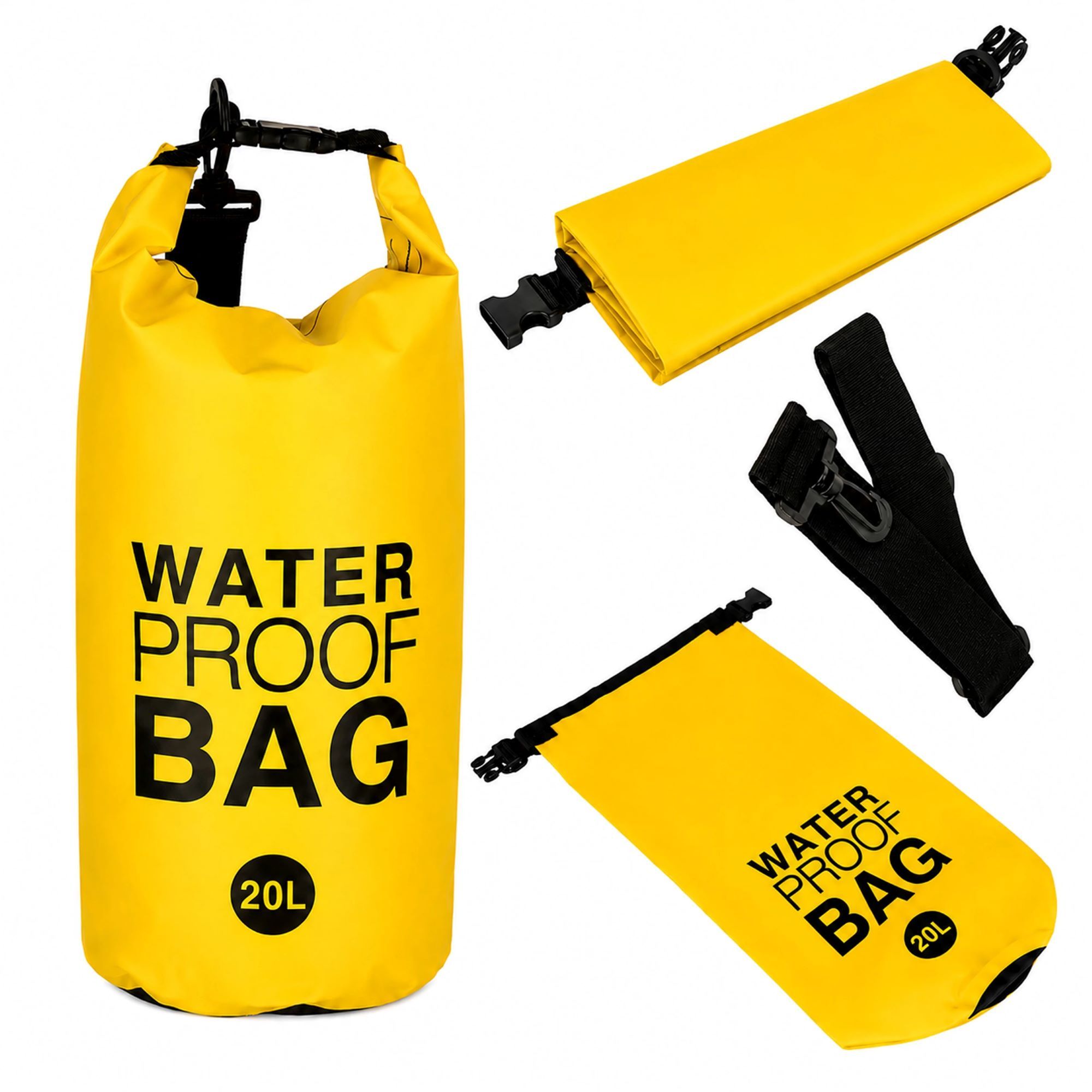 Image of Waterproof Dry Bag 20l Bag 24x60 Cm For Kayaking, Rafting, Boating, Swimming, Camping, Hiking, Beach, Fishing Floating Sack Yellow