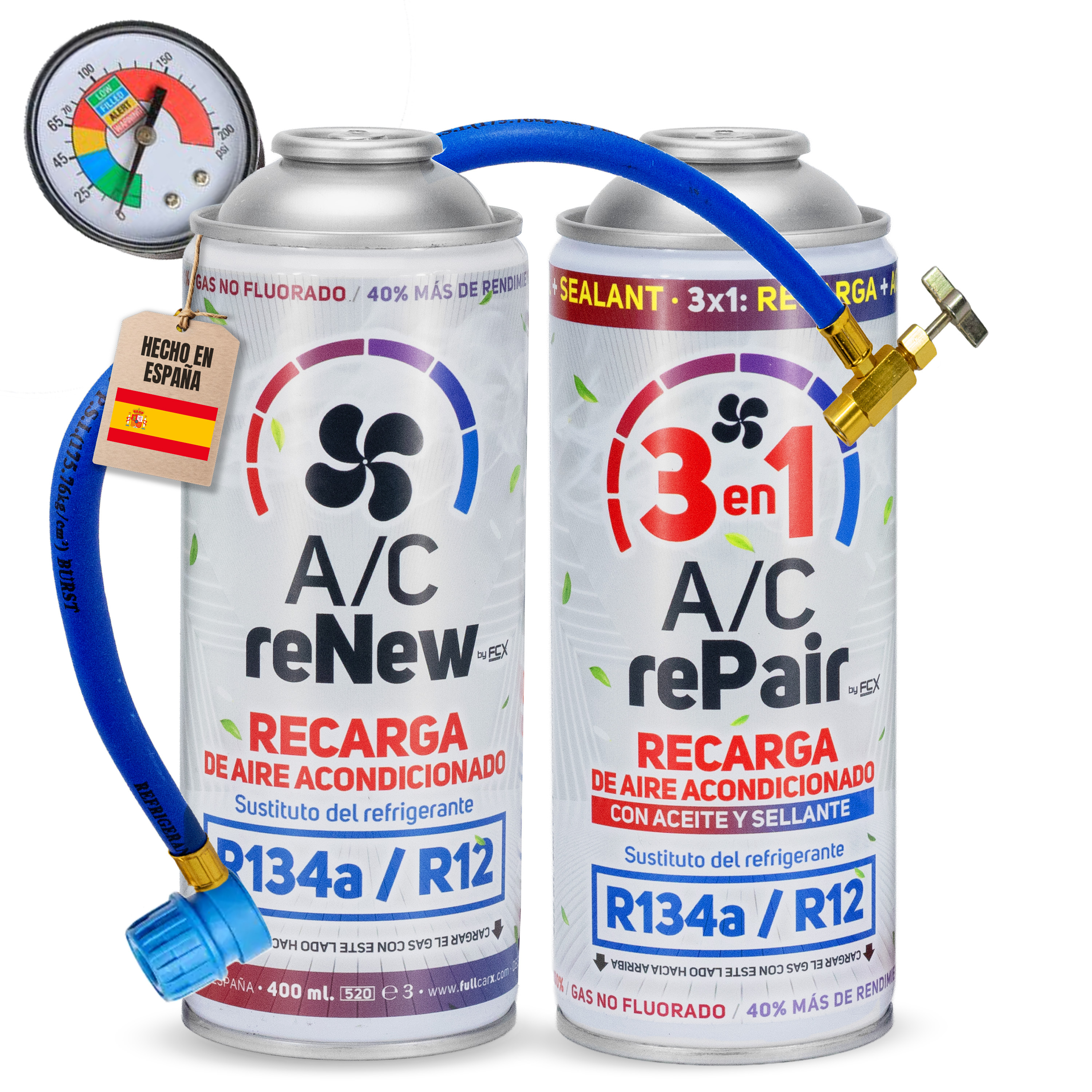 imagen del artículo ac kit completo   aire acondicionado coche con aceite sellador detector   fugas,   gas refrigerante r134a r12 - manómetro lp, recambio compatible   1992-2016