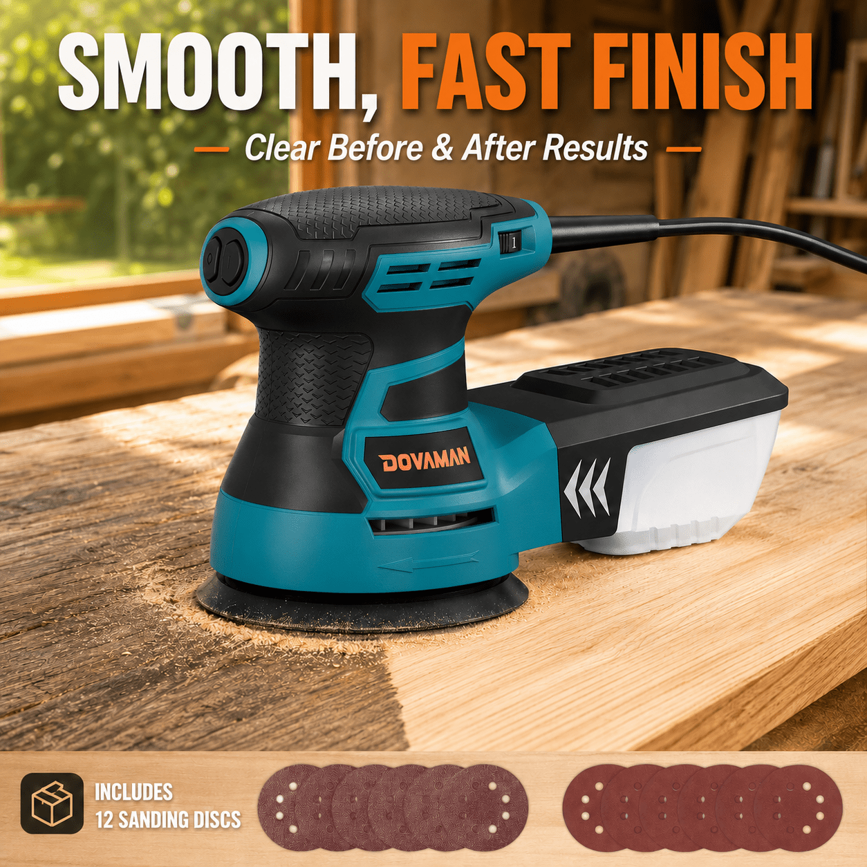 Image of Random Orbital Sander 350w, 6-speed To 13,000 Rpm, 125mm Sanding Pad With Dust Collection & 12 Sandpapers, Ideal For Wood And Metal Surfaces