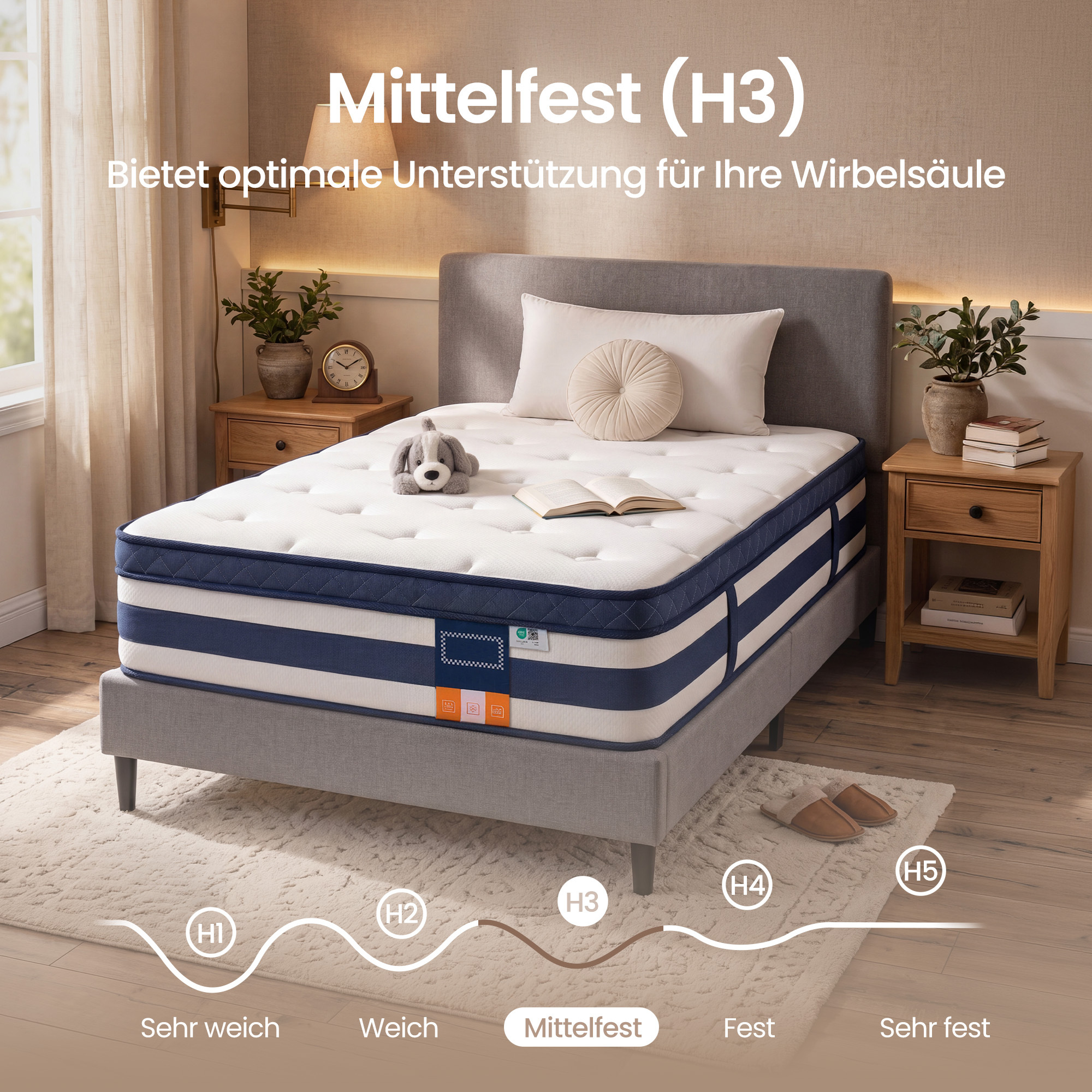 7-zone Mattress With Gel-memory Foam, Medium-firm H3, 90 X 200 X 25 Cm, Blue