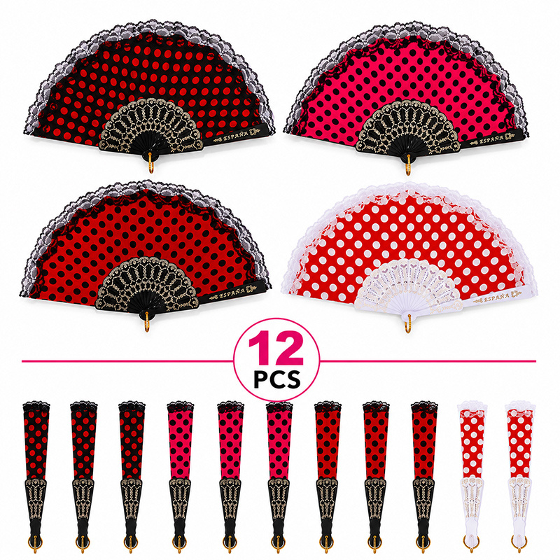 TEMU Set de 12 abanicos plegables: elegantes y portátiles con diseños de estilo español, accesorios refrescantes para el verano, imprescindibles para