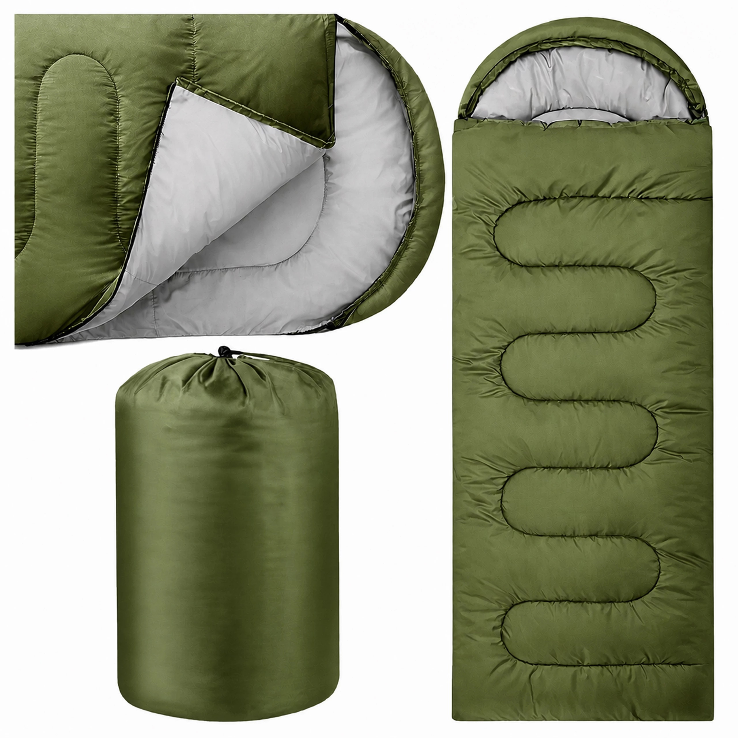 Sleeping Bag 210x70 Cm Warm With Detachable Hood Like A Blanket Light With Cover For Camping Tent Green