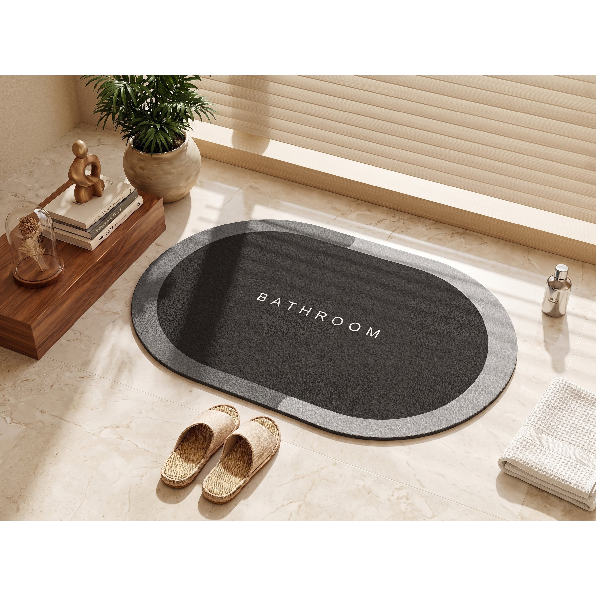 TEMU Tappetino da Bagno Ovale 57 � 37 cm, , Assorbente e Antiscivolo, Tappeto ad Asciugatura Rapida per Doccia, Vasca, Lavabo e