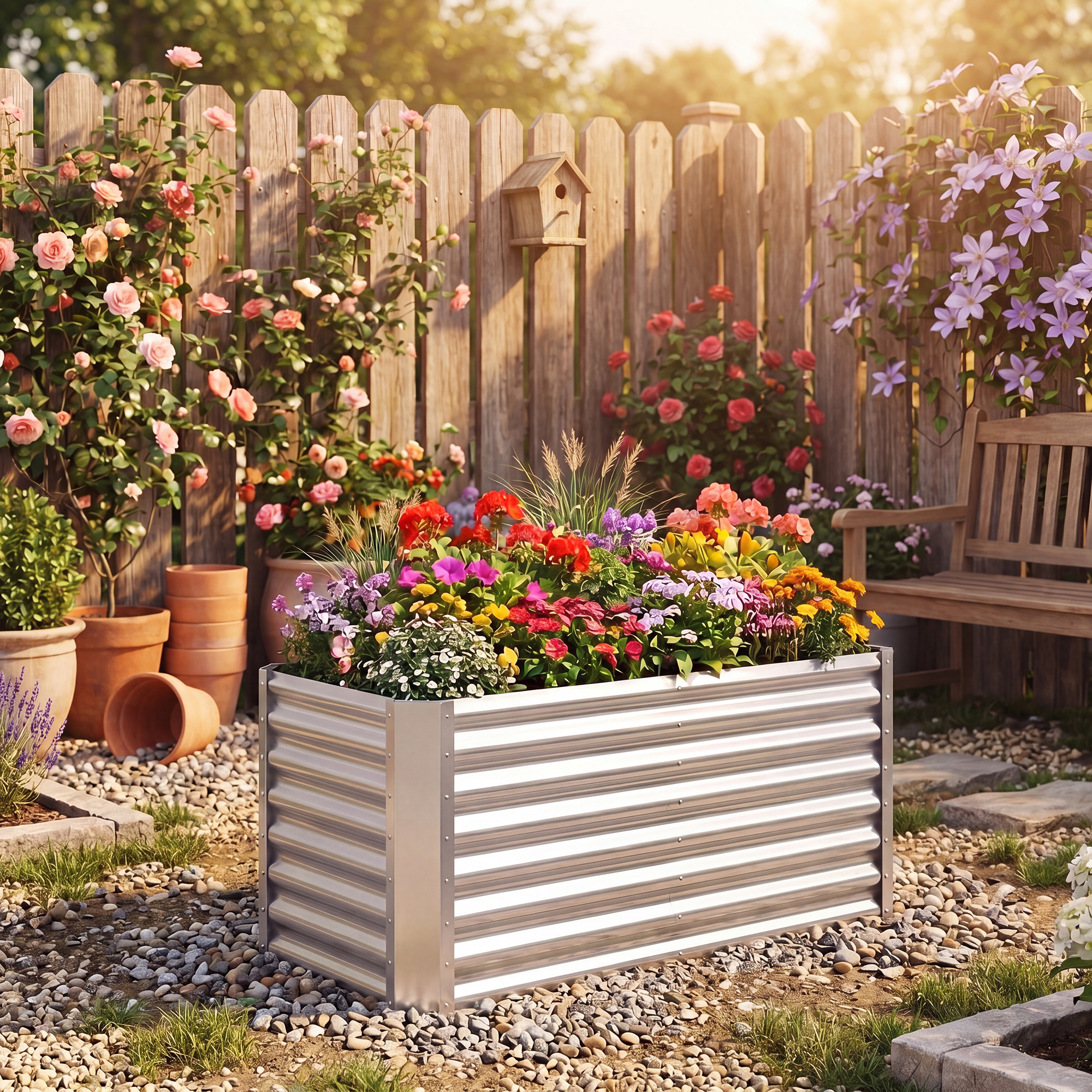 Image of 120 X 60 X 60 Cm Galvanized Raised Garden Bed, Rectangular Galvanized Metal Planter Box With Open-ended Base For Vegetable , Corrugated Outdoor Plant Container Kit For Patio & Lawn, Silver
