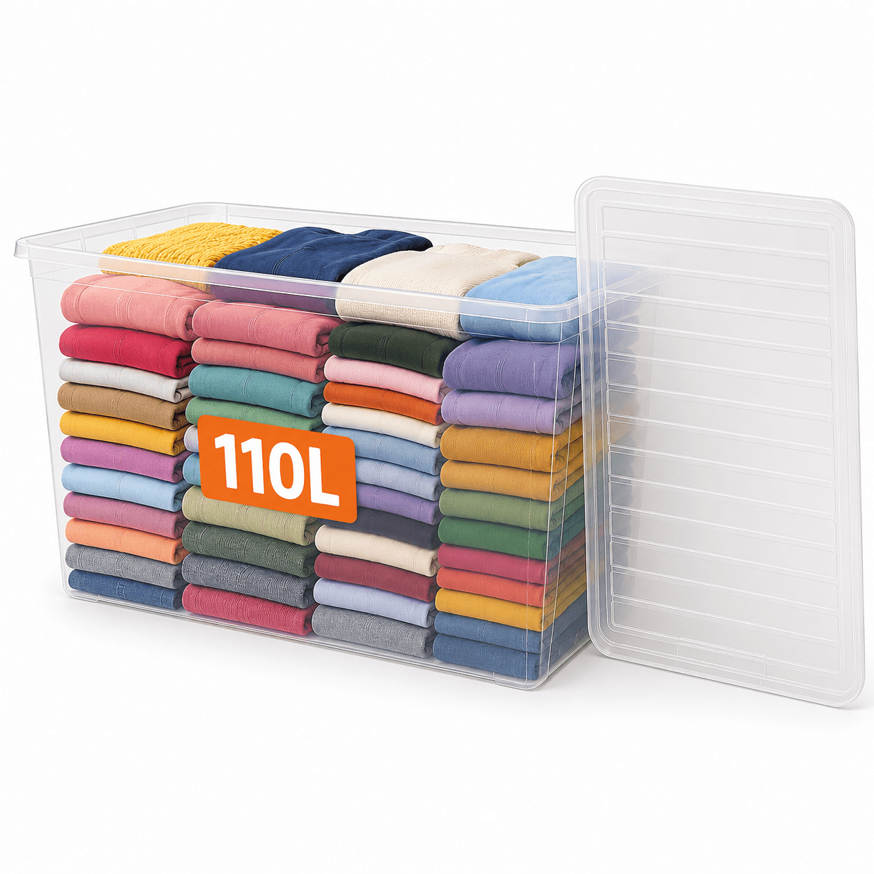 MANODU 110L Plastic Storage Box with Clear Lid, Large Container