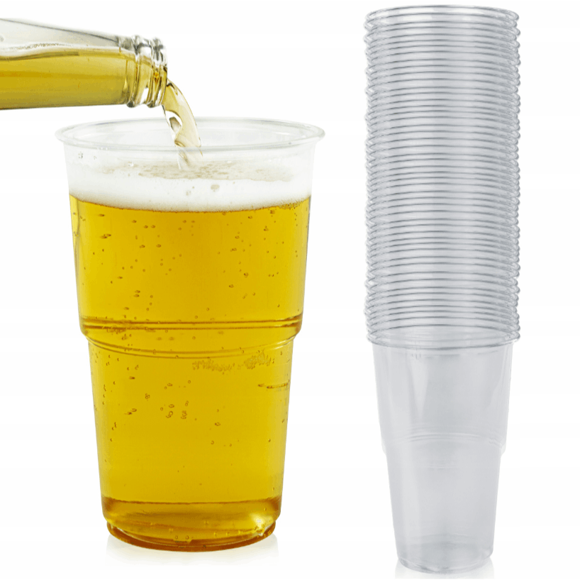 Plastic Beer Cups 500 Ml 50pcs - Transparent Single-use Beer Mug For Beer, Drinks, Parties, And Grill.