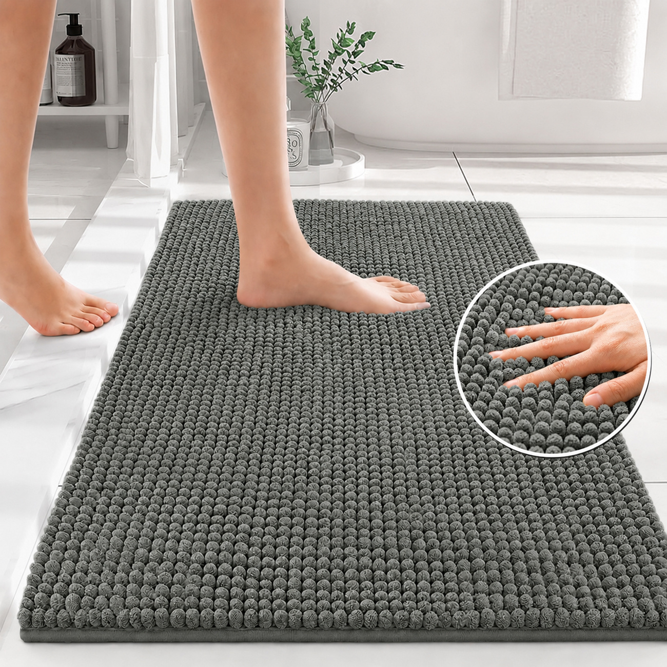 TEMU 1pc Short Plush Chenille Mat – Durable & Soft Mat, Absorbent, Quick Dry Floor Mat With Non-slip Backing, Washable & Non-shed Bath Mat Suitable