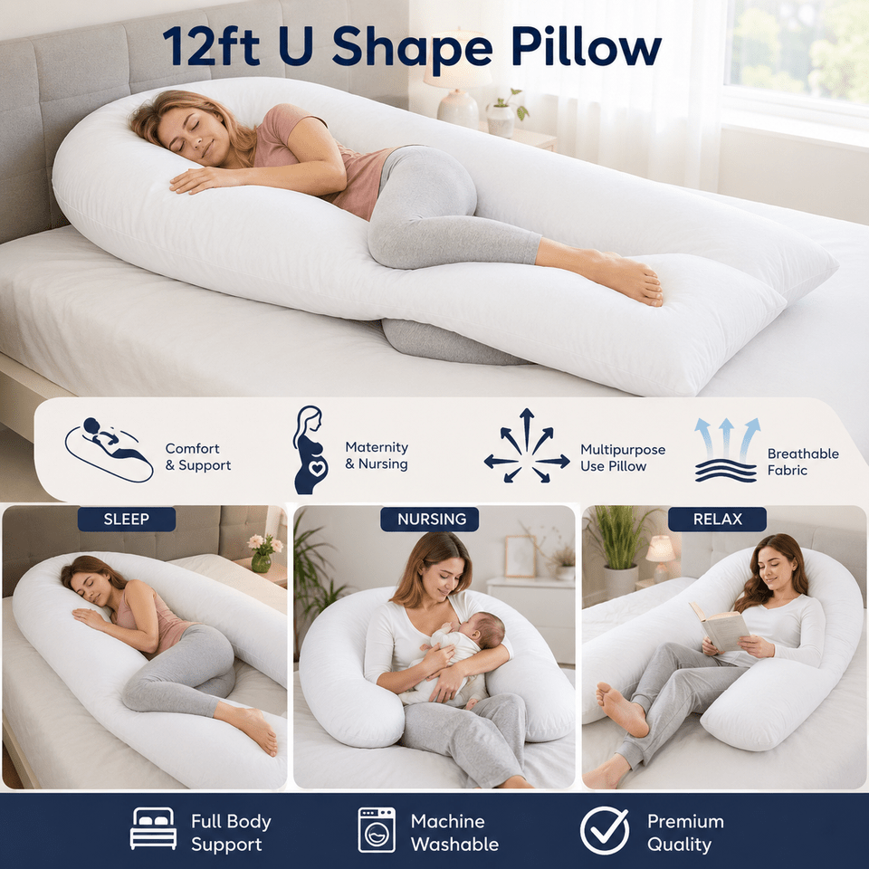 TEMU Chilimilii 12ft U Shaped Full Body Maternity Pillow Hollow Fibre Filled Pregnancy & Nursing Support U Pillow