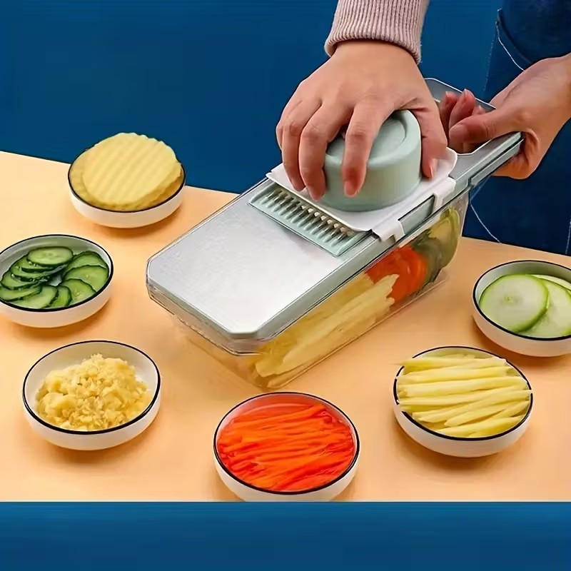 TEMU 8pcs Stainless Steel Multifunctional Vegetable Slicer And Grater Set, Interchangeable , Guard Included, Easy Clean Mandoline , Manual Kitchen