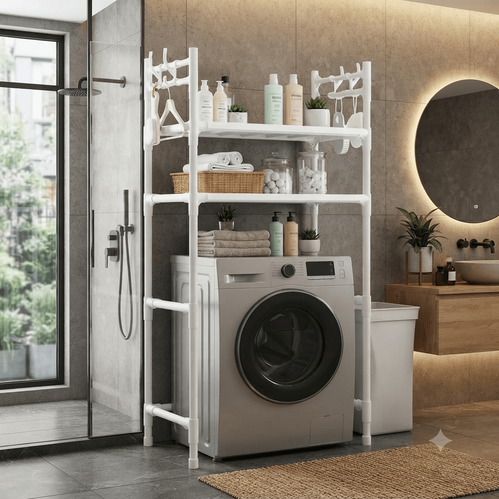 3-tier Over-the-washer Bathroom Shelf | Space- Organizer | Multifunctional Metal Rack For Bathroom, Laundry, And Hotel |