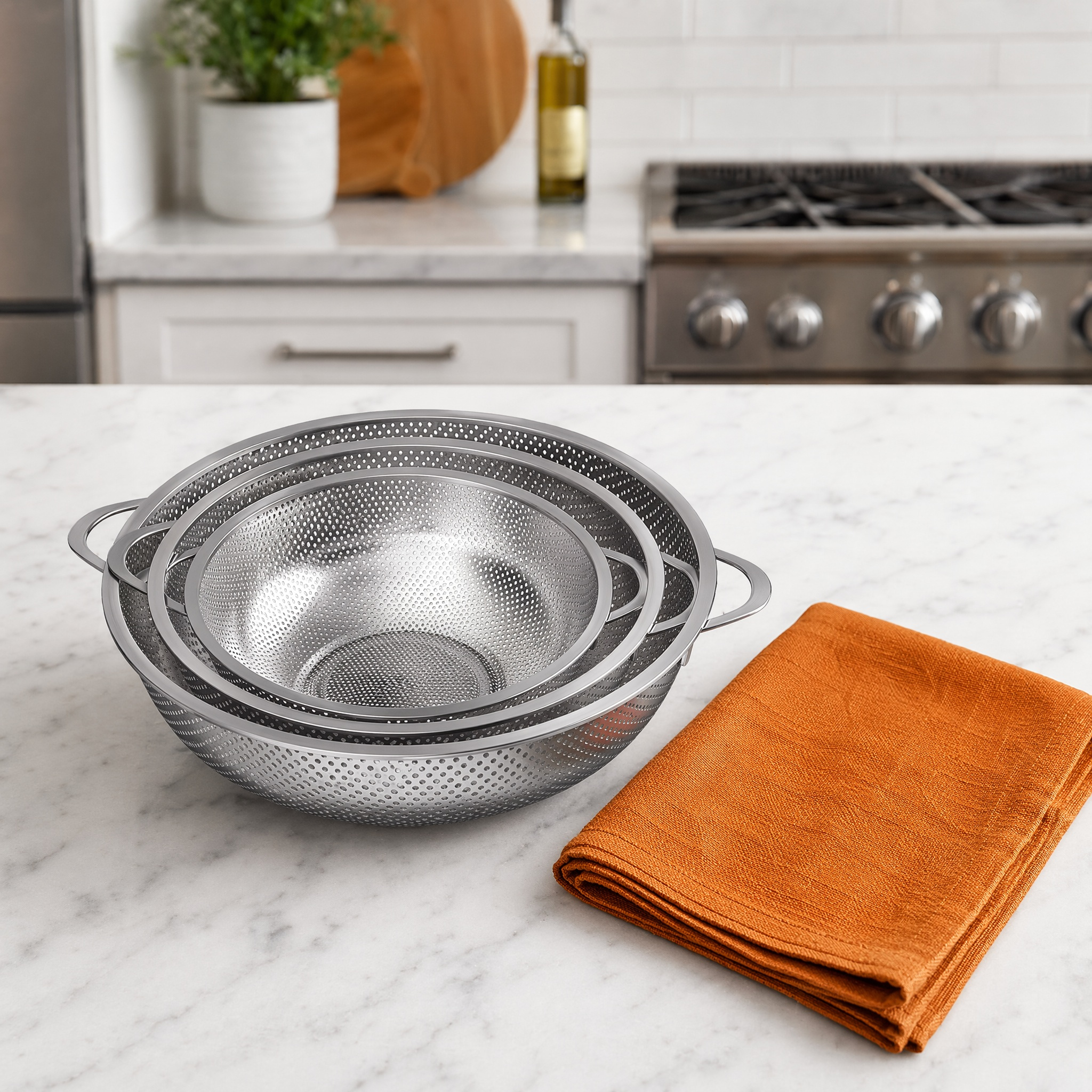 Image of 3 Pack Stainless Steel Fine Mesh Strainers With Handle, 3 Sizes 9.25/10.26/12.99 Inch Kitchen Colander, Food Drainer For Pasta, Fruits & Vegetables, Dishwasher Safe