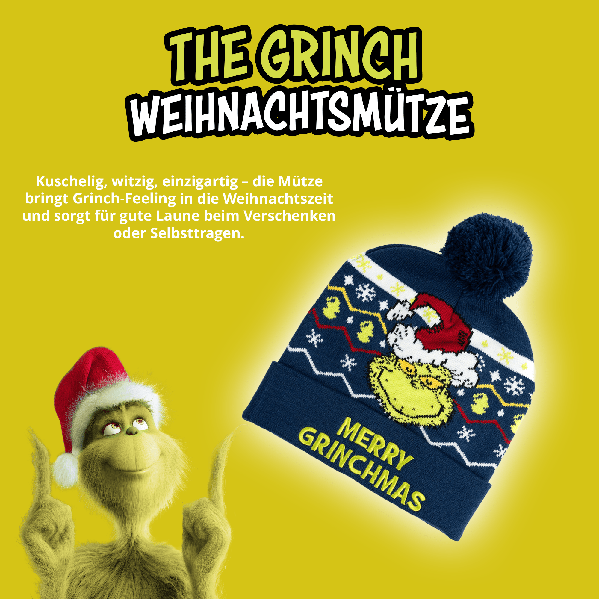 The Knit Hat For Men And Women - Merry Grinchmas Unisex Winter Hat With Pom Pom, Blue