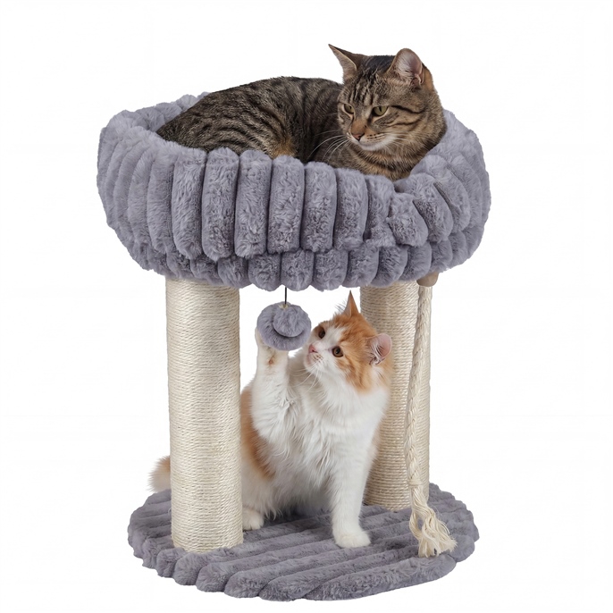 Image of Small Cat Tree With Perch, 2 Sisal Posts And Toy Ball Compact Cat Tree With Plush Cover, 40 X 40 X 50.5 Cm (gray)