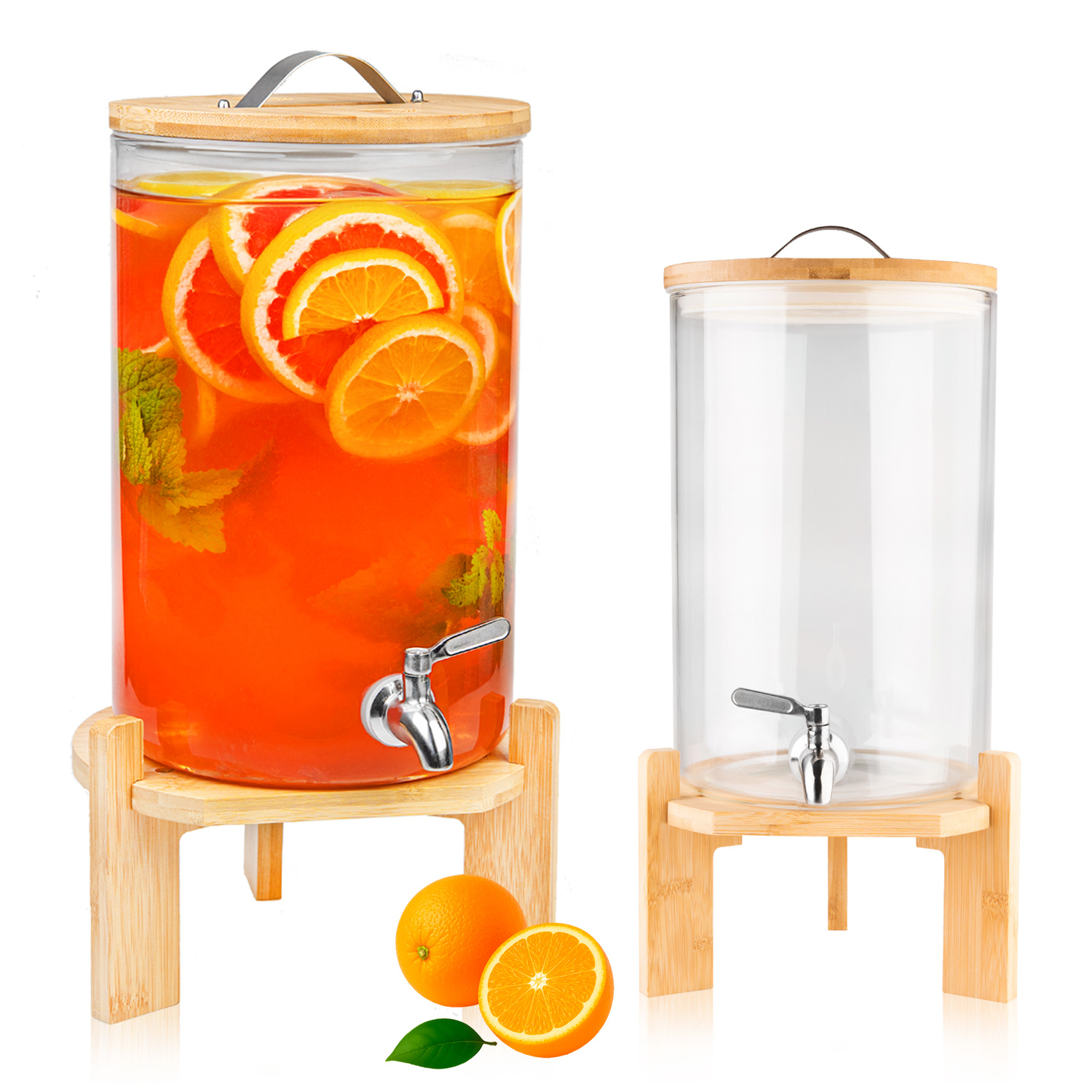 A 7.5 L Jug With A Tap And A Wooden Lid With A Thermometer For Cold Drinks Like Lemonade And Punch.