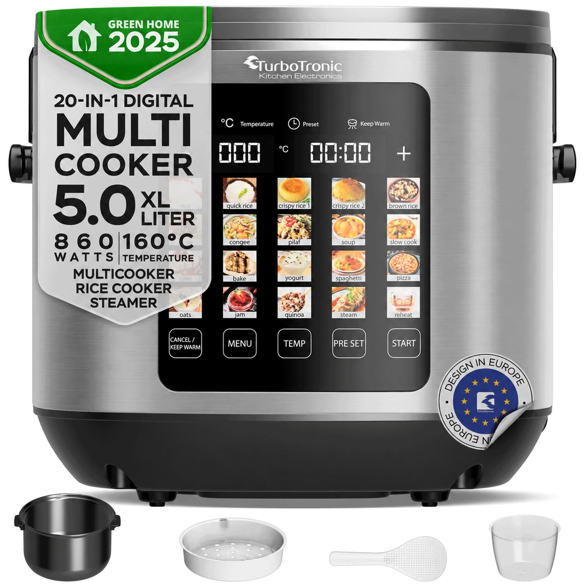 Image of Turbotronic Dmc23 Multi-cooker 5l Capacity 20 Programs 860w Electric Steam Cooker & Rice Cooker Automatic Keep-warm Function Multi-cooker Digital Cooking Machine