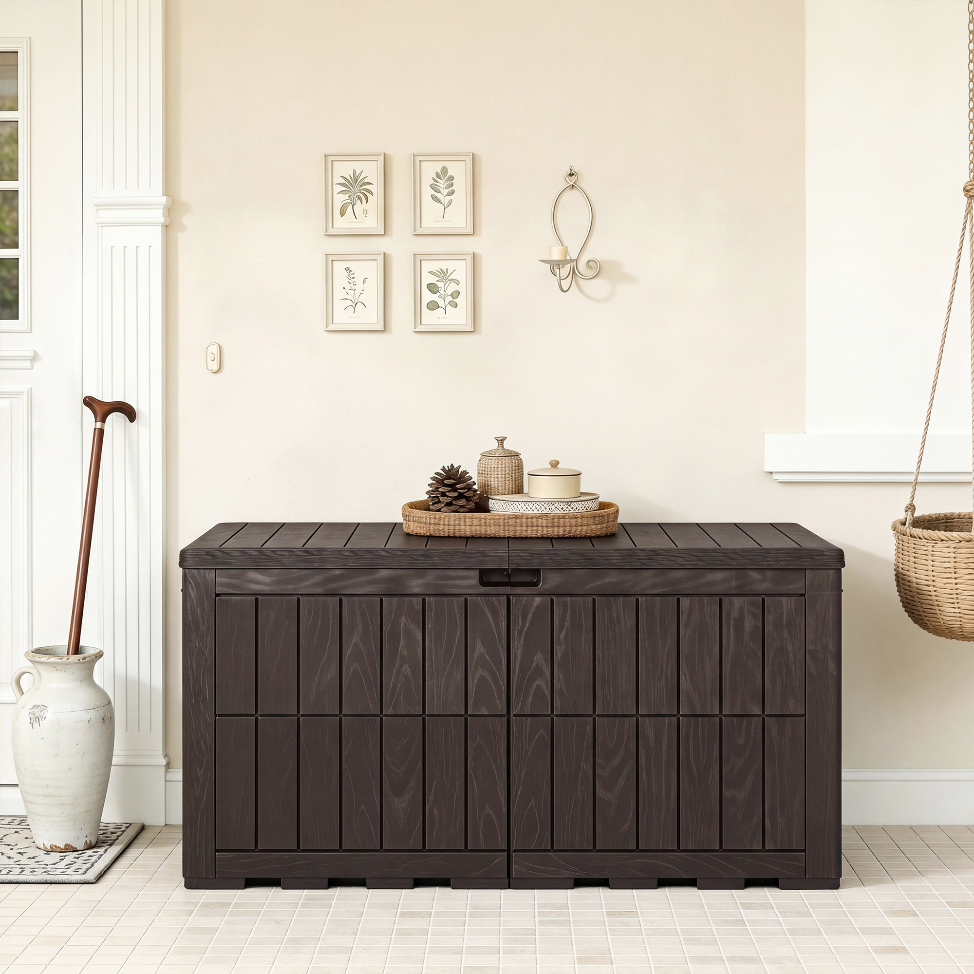 Image of 455 L Outdoor Deck Box, Lockable Storage Bin With Lid And Handles, Waterproof And Sun-protective Modern Patio Bench And Storage Box For Garden Tools, Cushions And Pool Supplies