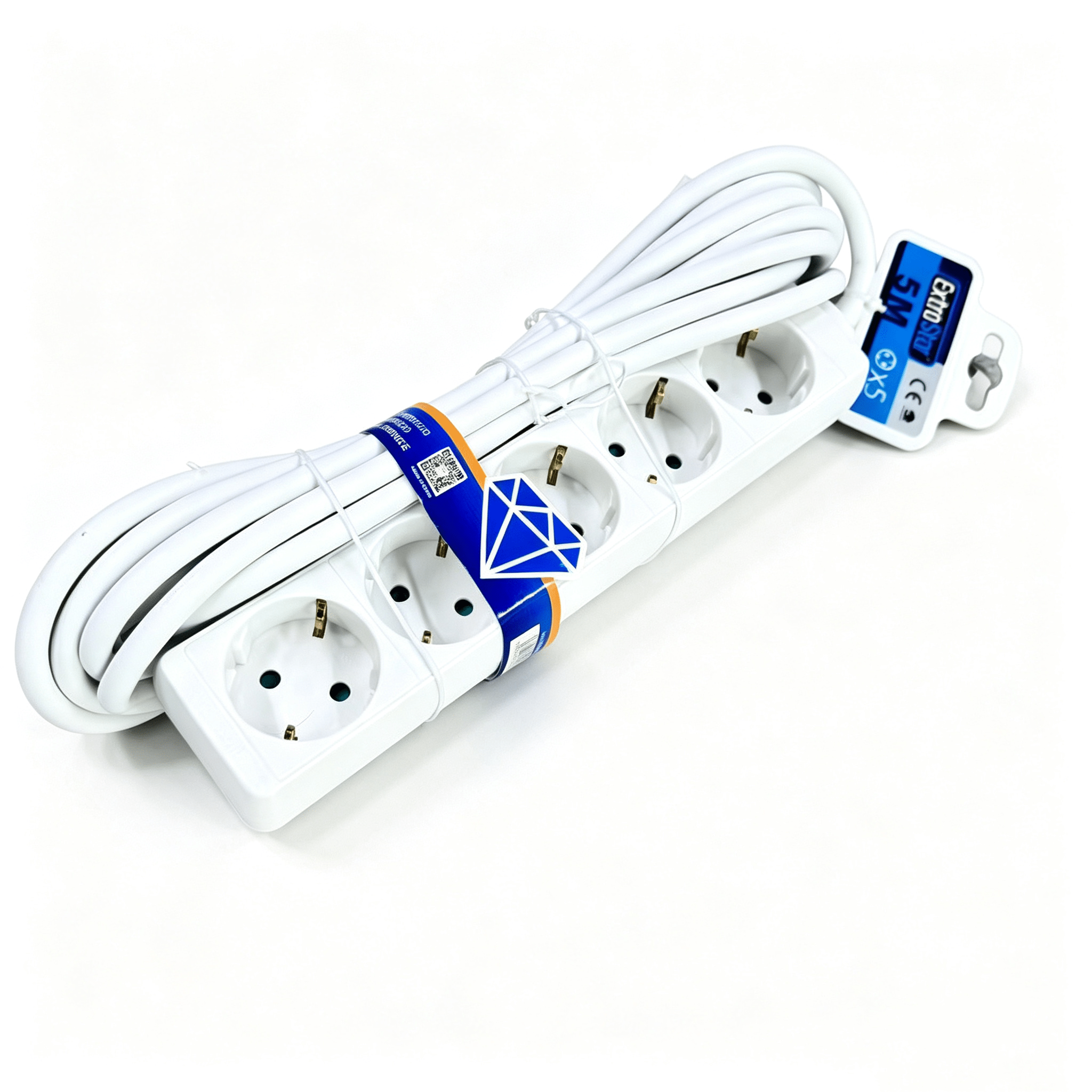 TEMU Regleta de Enchufes con 5 de Corriente (Cable de /5m, Sin Interruptor) Blanco