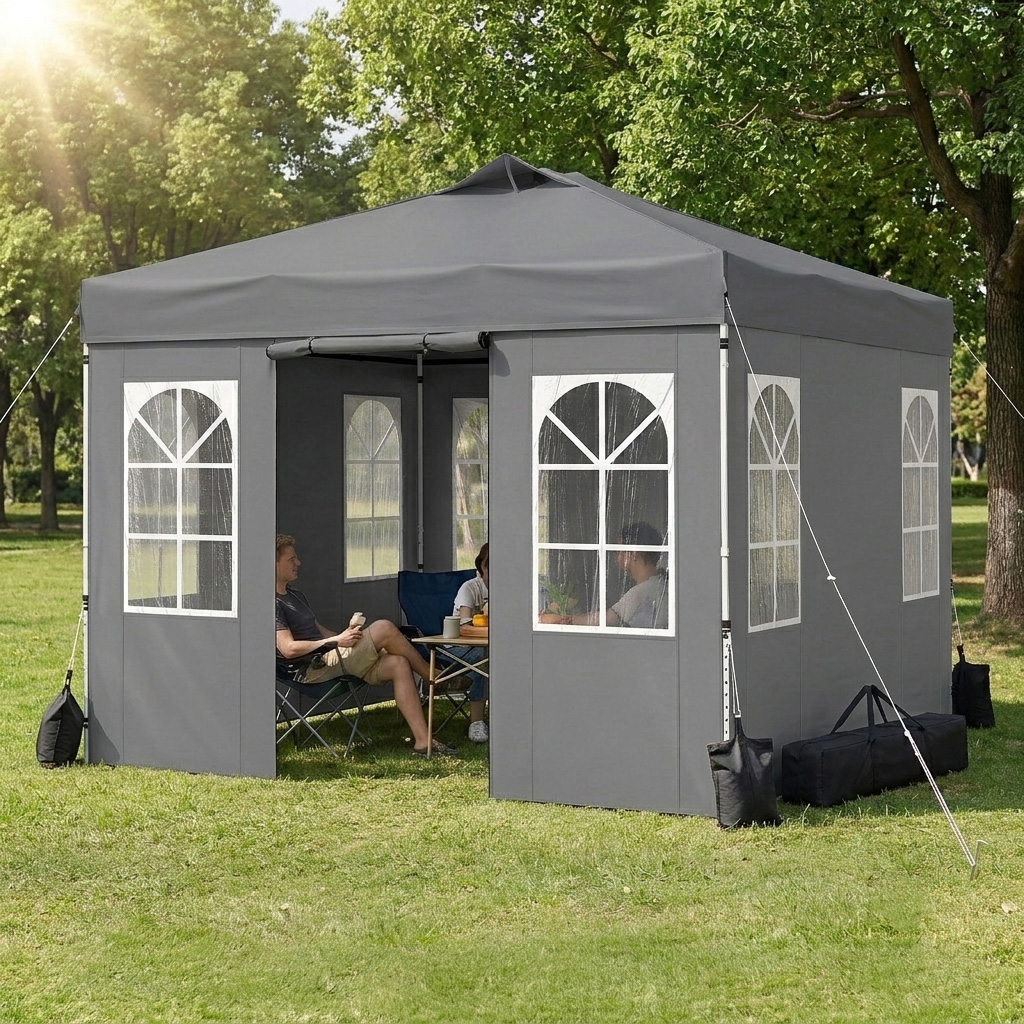 Image of 3x3 Up Canopy Tent With 4 , Outdoor Waterproof Tent With Adjustable Height, Reflective Strips, Air Vent, Sandbags, Carry Bag, Portable Commercial Gazebo