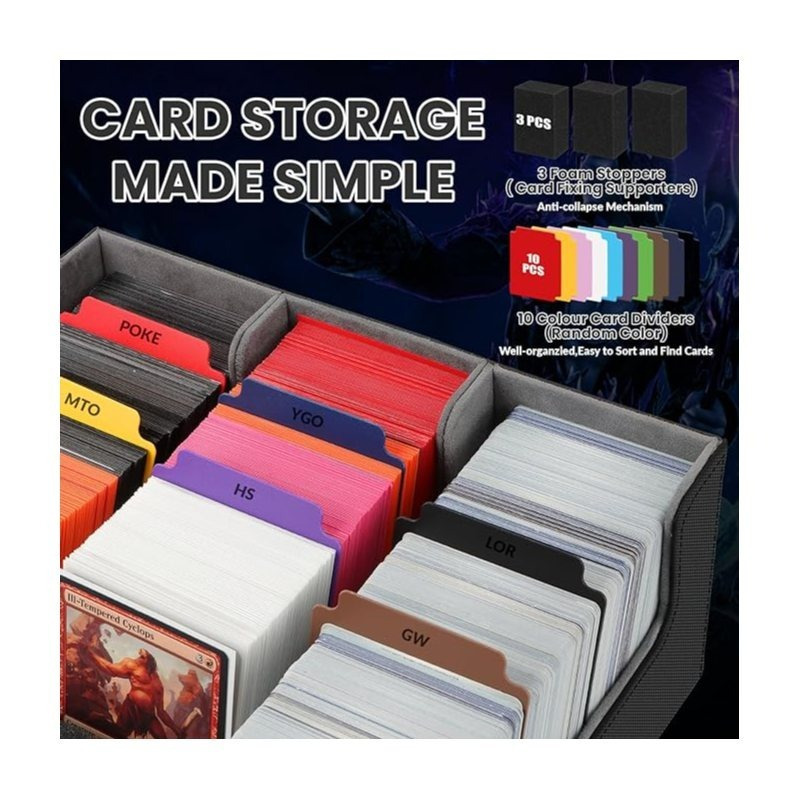 Image of 3-row Magnetic Card Box With Playmat Lid, Heavy Duty Trading Card Case Holds 2700+ Sleeved Cards, Waterproof Deck Box For