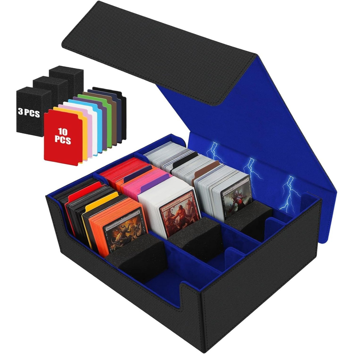 Image of 3-row Magnetic Card Box With Playmat Lid, Heavy Duty Trading Card Case Holds 2700+ Sleeved Cards, Waterproof Deck Box For