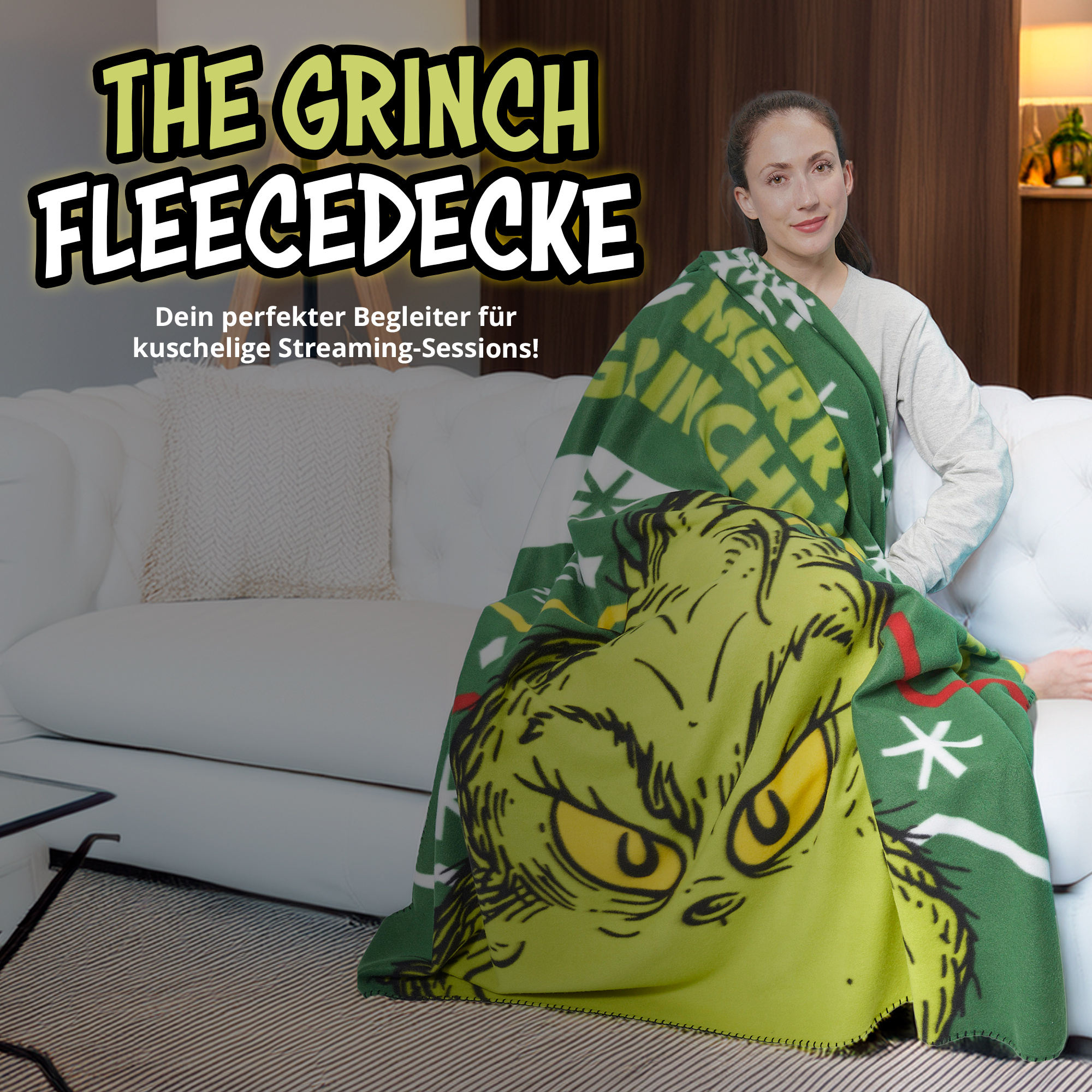 The Fleece Blanket - Merry Grinchmas Plush Throw Blanket Green 130 X 170 Cm