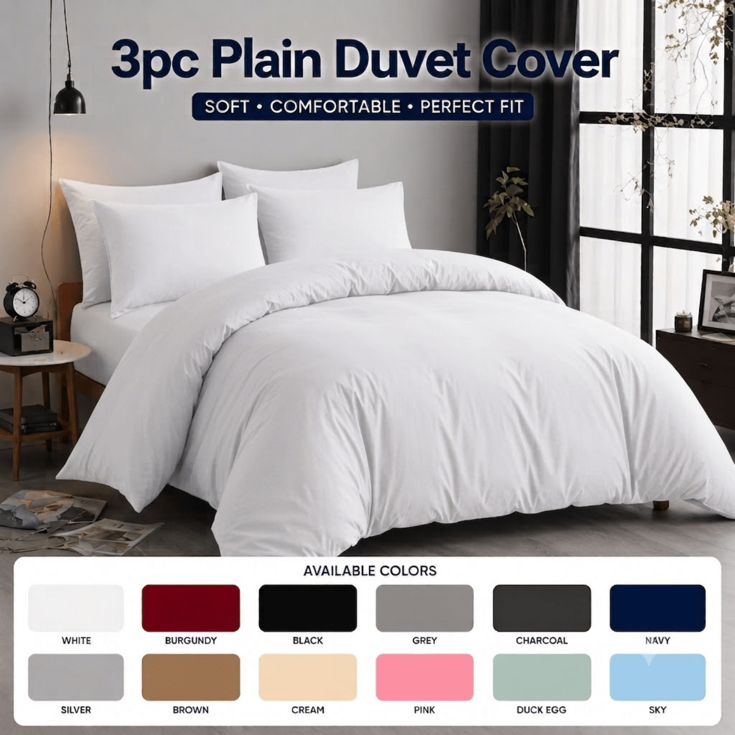 TEMU 3pcs Solid Duvet Cover Set With Pillowcases – Soft & Breathable Microfiber Bedding, Comfortable Quilt Cover, , Hotel Quality Summer Cooling