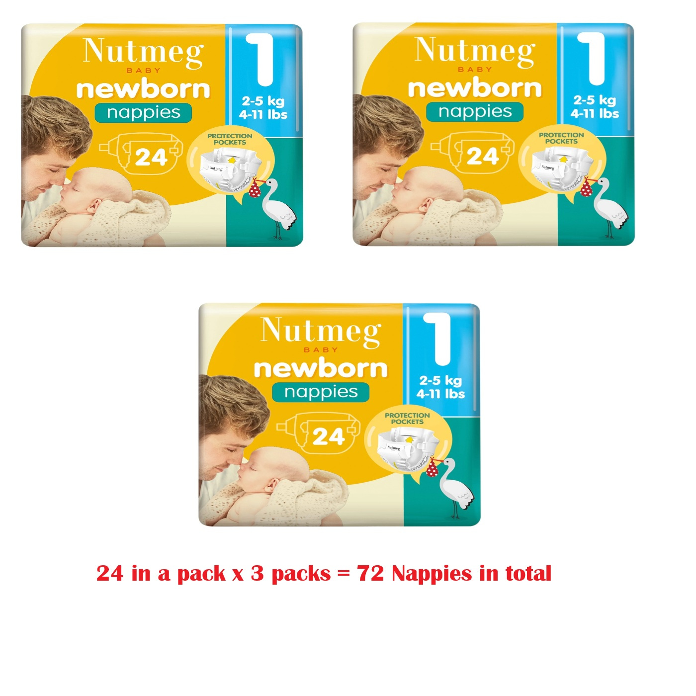 TEMU Nutmeg Size 1 Nappies Newborn 24 Pack, 72 Nappies (3 X 24) Nutmeg Newborn Diapers