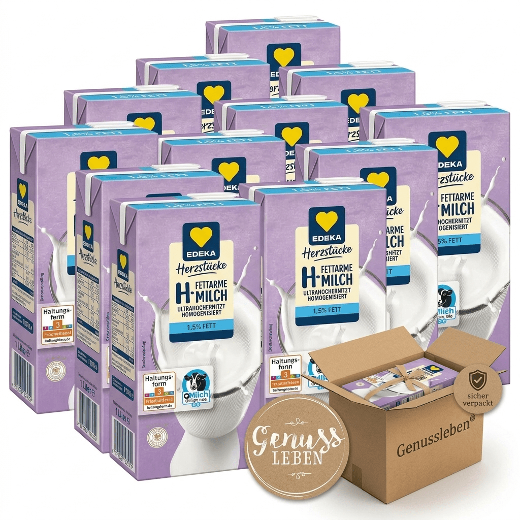 Image of Heart Pieces Low-fat H-milk Lactose-free 1.5% 12x1 Liter With Genussleben Shipping Protection