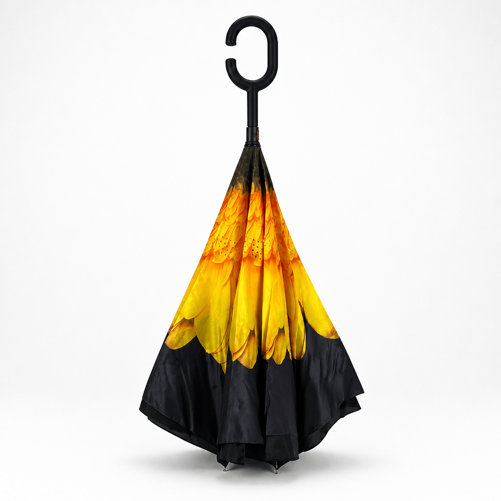 Image of Umbrella With Sunflower Pattern & C-handle – Compact Umbrella For