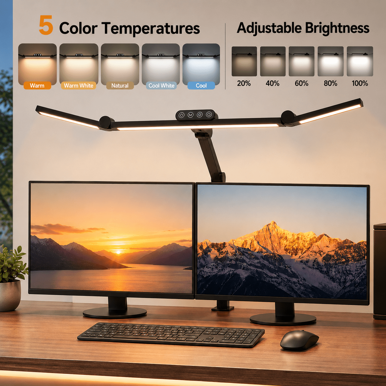 Three-head Dimmable Led Desk With Rotating Light Bar, Temperature And 5 Bightness Change, Table Light For Home And Office With Ambient Light