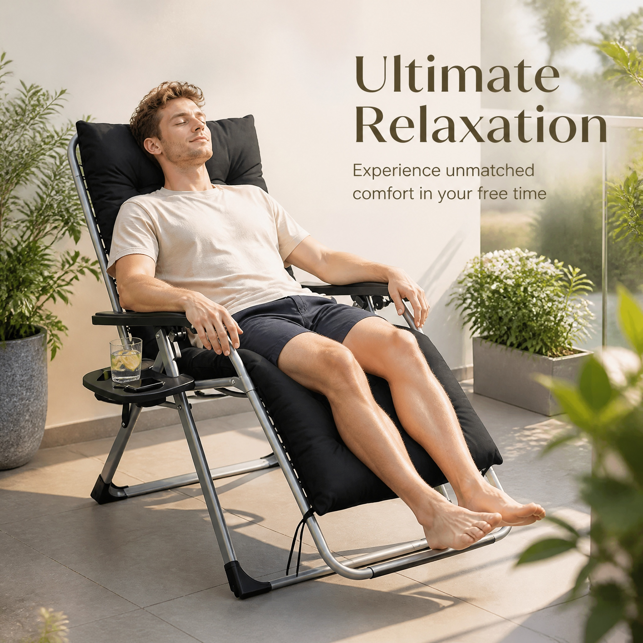 0 Gravity Recliner Chair Extra Wide 75cm/29inch,folding Sun Lounger With Removable Cushion And Headrest, Portable Tanning Chaise With Cup Holder,for Patio-garden-beach-pool