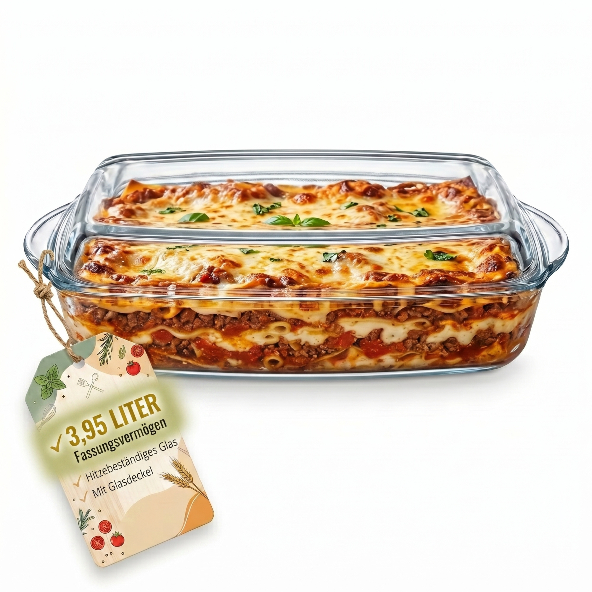 Image of 3.95 Liter Baking Dish Borcam 35x19.5x11 Cm - Glass Baking Dish With Lid Large Glass Baking Dish Glass Baking Dish With Lid Oven-safe Glass Baking Dish With Lid