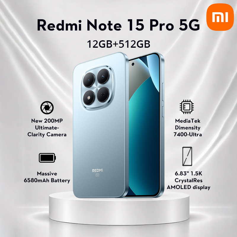 Image of Xiaomi Redmi Note 15 Pro 5g Smartphone 12 + 512 Gb, 6580 Mah, 200 Mp, Blue, 200 Mp Camera, 6.83 Inch Amoled Display, Charger Not Included