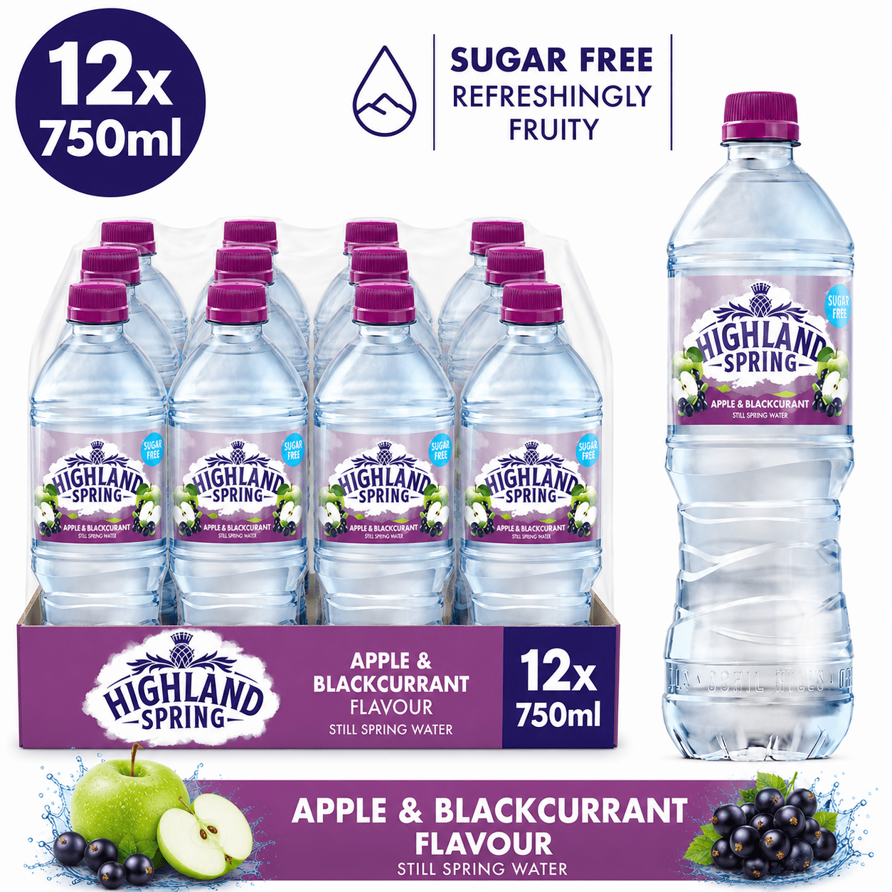 TEMU Highland Spring & Blackcurrant Flavoured Still Spring Water Pack Of 12 × 750ml